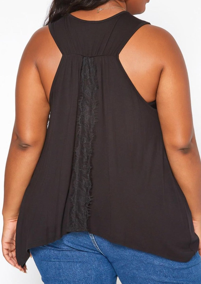 Hi Curvy Plus Size Women Lace Hem V Neck Tank Top