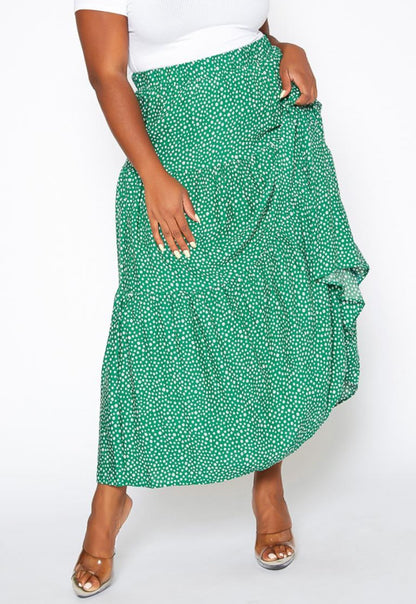 Hi Curvy Plus Size Women Dainty Floral Print Maxi Flare Skirt