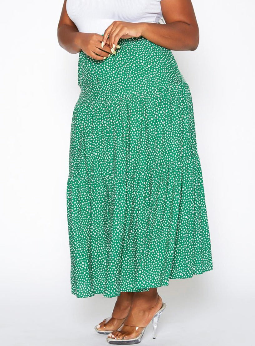 Hi Curvy Plus Size Women Dainty Floral Print Maxi Flare Skirt