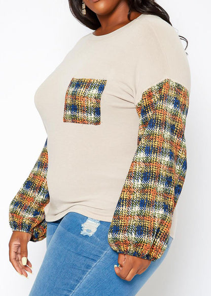 Hi Curvy Plus Size Women Plaid Print Sweater Made In USA