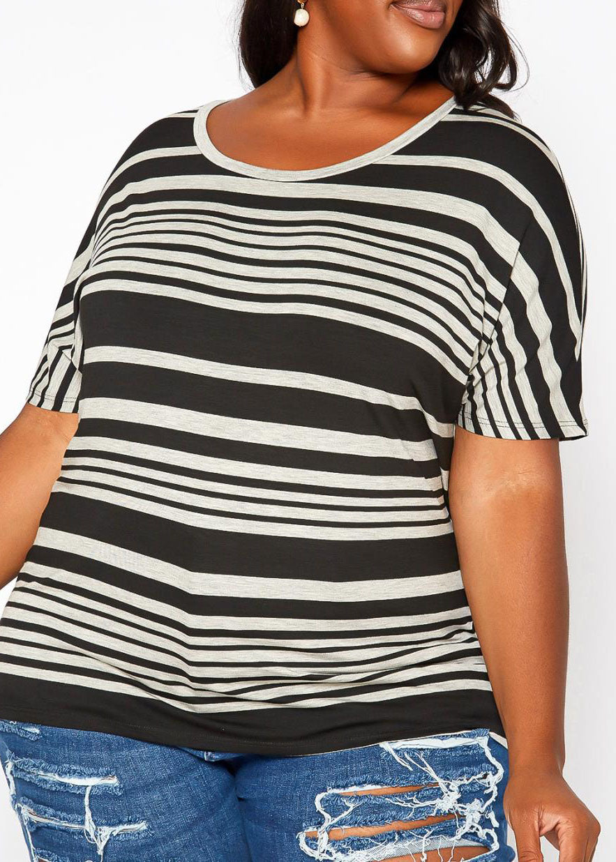 HI Curvy Plus Size Women Striped Relaxed Fit Top
