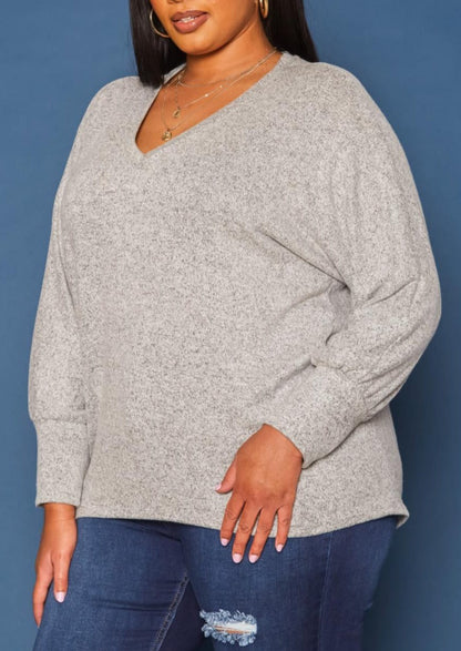 Hi Curvy Plus Size Basic V Neck Knit Sweater