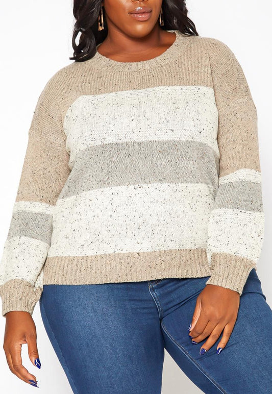 Hi Curvy Plus Size Color Splice Cable Knit Sweater