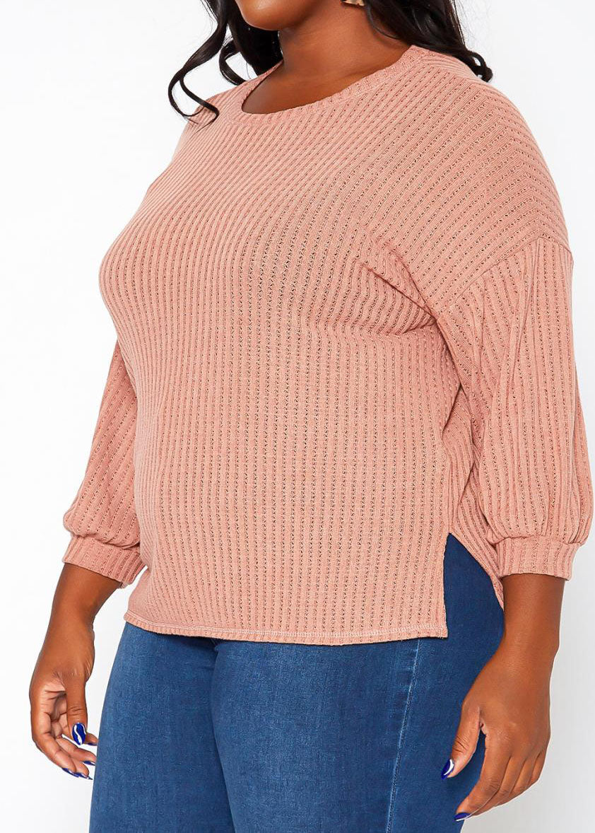 Hi Curvy Plus Size Women Waffle Knit Open Back Sweater