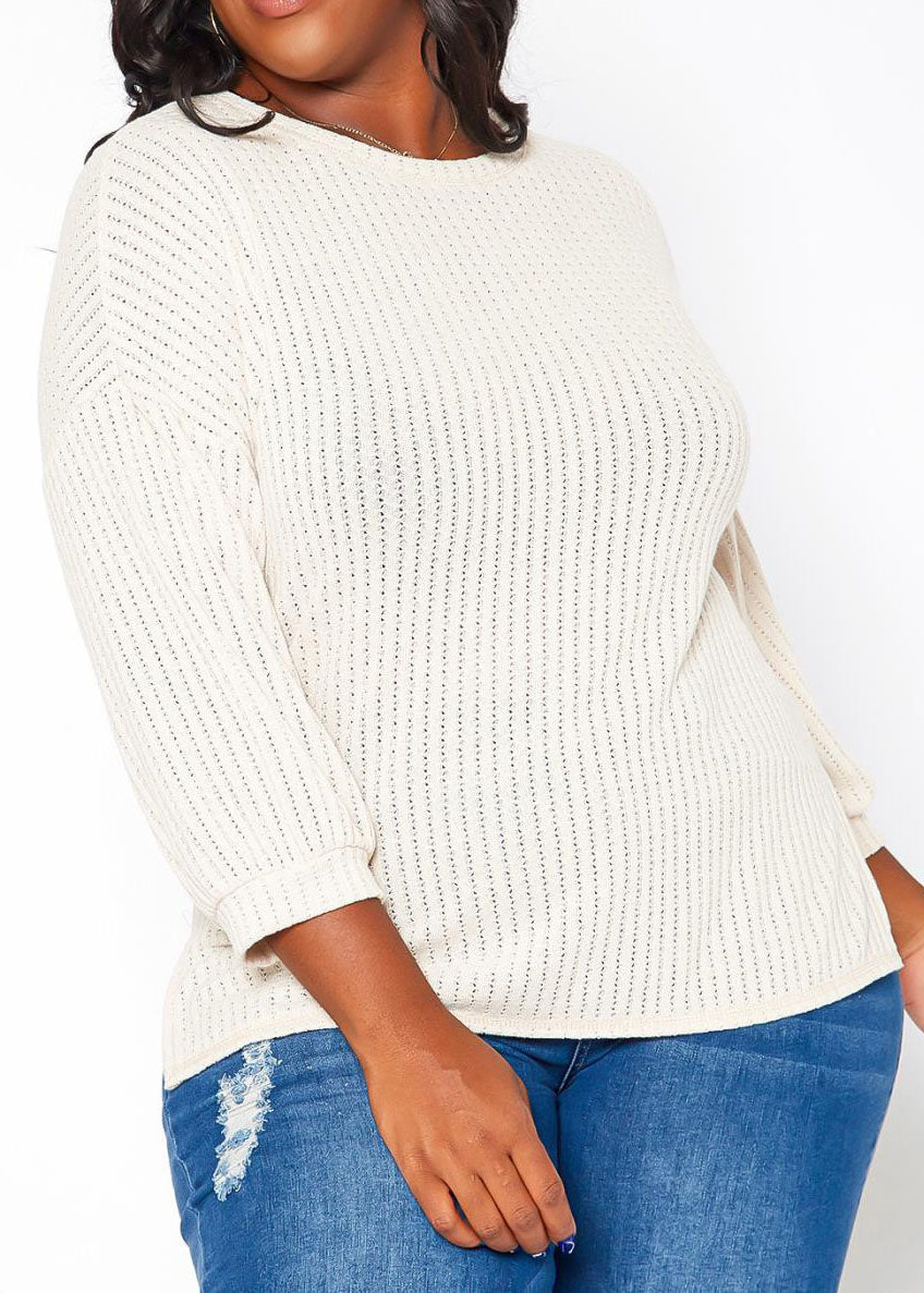 Hi Curvy Plus Size Women Waffle Knit Open Back Sweater