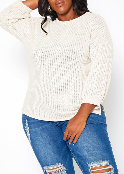 Hi Curvy Plus Size Women Waffle Knit Open Back Sweater