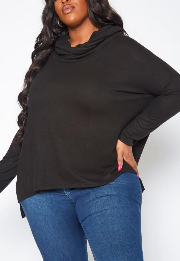 Hi Curvy Plus Size Cowl Neck Knit Sweater 