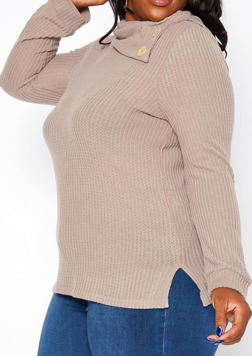 HI Curvy Plus Size Asymmetric Cowl Neck Sweater