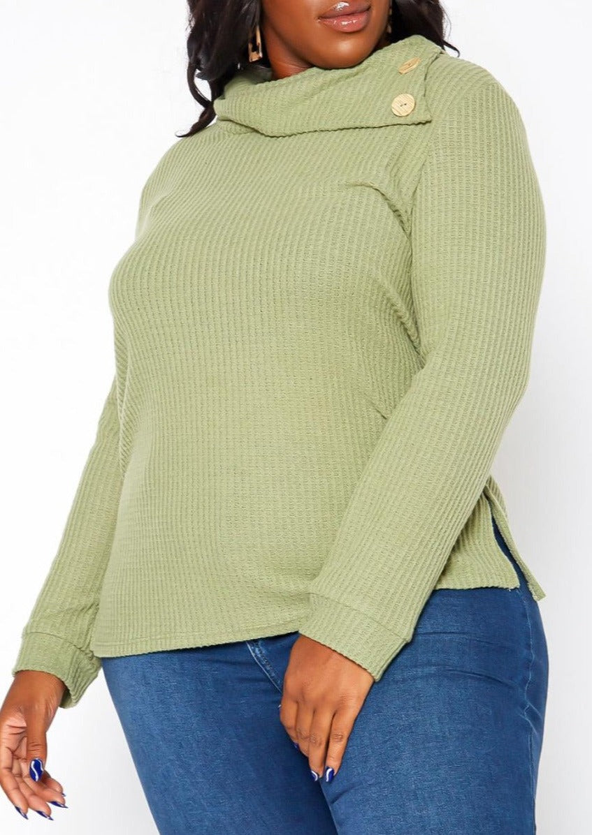 HI Curvy Plus Size Asymmetric Cowl Neck Sweater