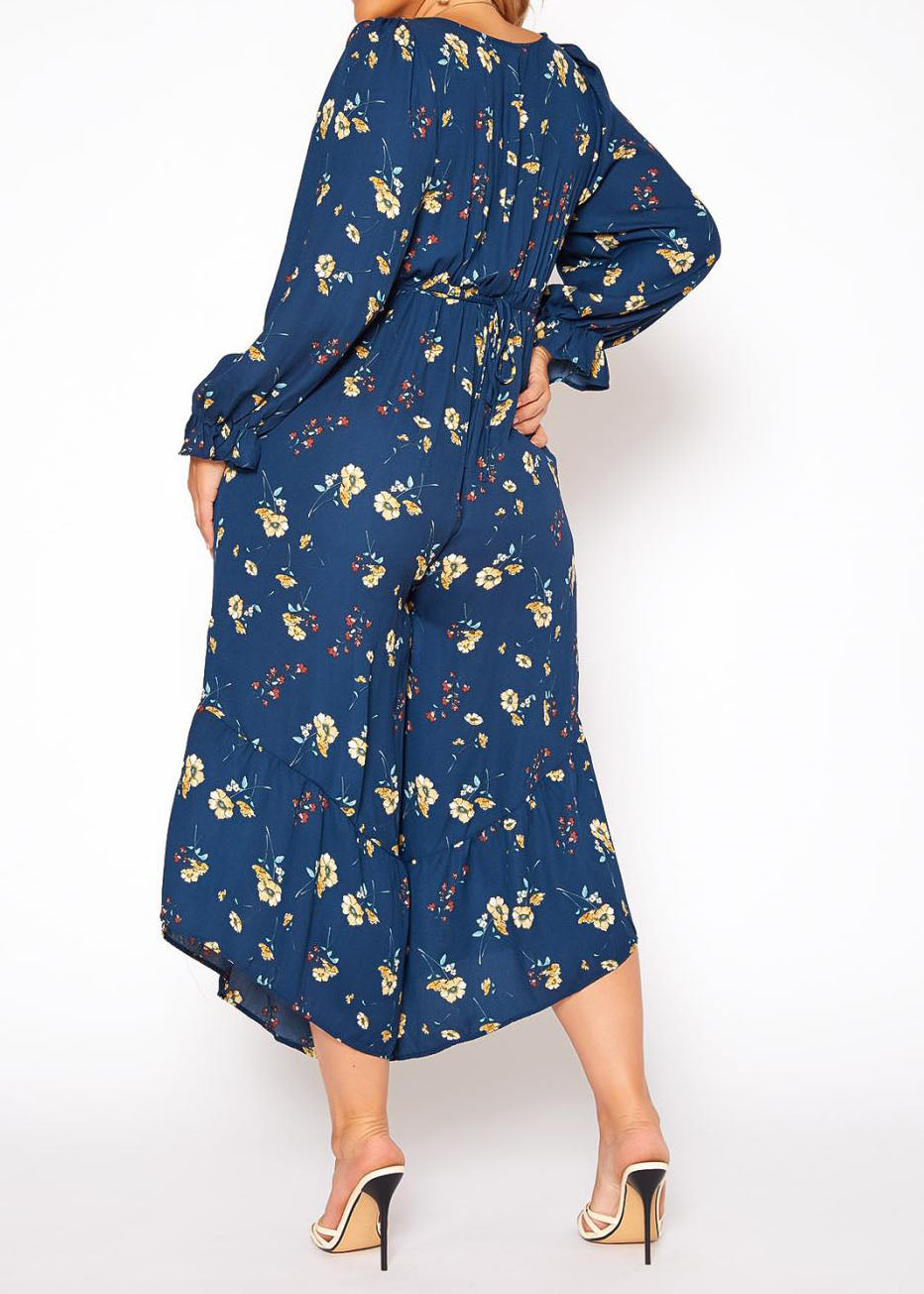 Hi Curvy Plus Size Women Floral Print Flare Jumpsuit