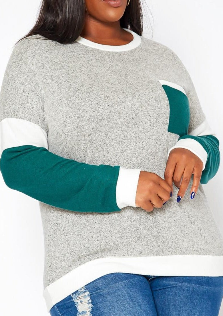Hi Curvy Plus Size Color Block Knit Sweater
