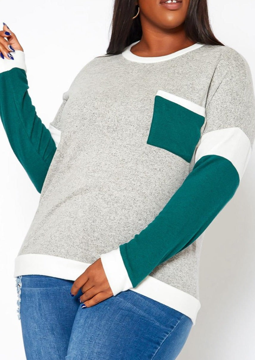 Hi Curvy Plus Size Color Block Knit Sweater
