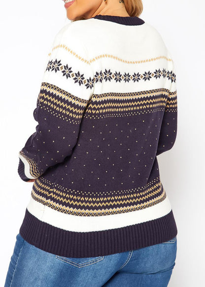 HI Curvy Plus Size Women Snowflakes Knit Long Sleeves Sweater