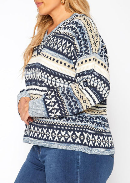 Hi Curvy Plus Size Women Multi Snowflake Knit Sweater