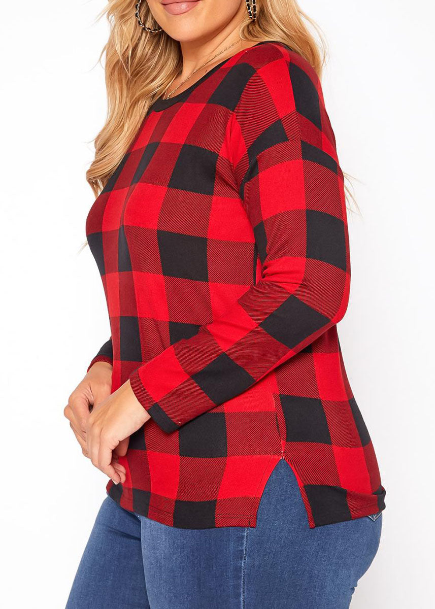 HI Curvy Plus Size Women Plaid Print Sweater Made In USA