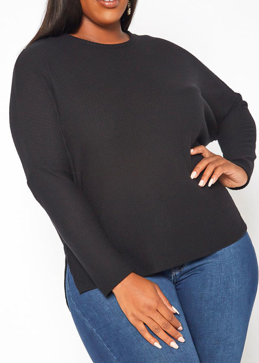 Hi Curvy Plus Size Women Dolman Sleeve Waffle Knit Sweater Made in USA