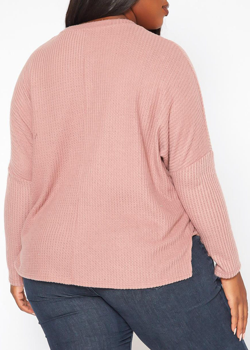 Hi Curvy Plus Size Women Dolman Sleeve Waffle Knit Sweater Made in USA