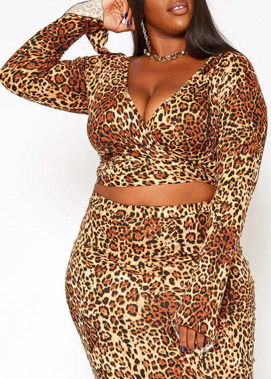 Hi Curvy Plus Size Leopard Print Wrap Crop Top