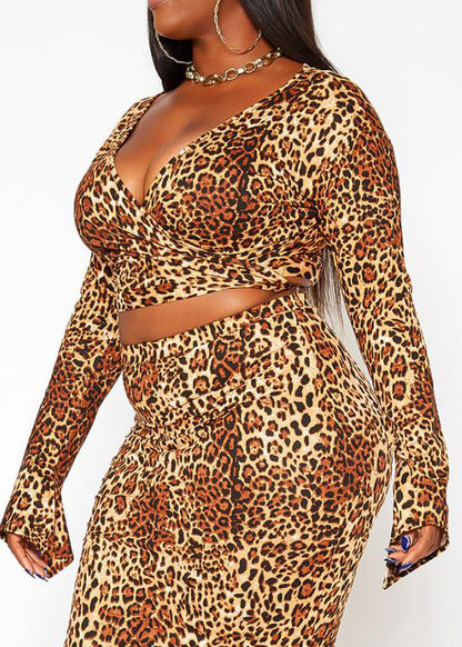 Hi Curvy Plus Size Leopard Print Wrap Crop Top