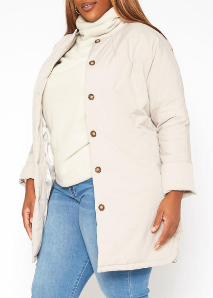 Hi Curvy Plus Size Women Mandolin Collar Puffer Jacket