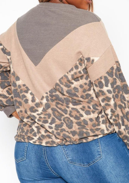 Hi Curvy Plus Size Chevron Leopard Splice Sweater