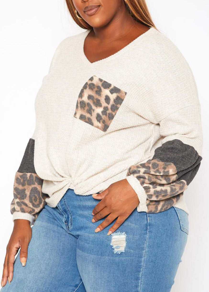 HI Curvy Plus Size Women Waffle Knit Color Block Sweater
