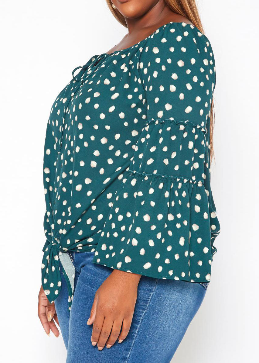 Hi Curvy Plus Size Women Polka Dotted Flare Sleeve Top made in USA