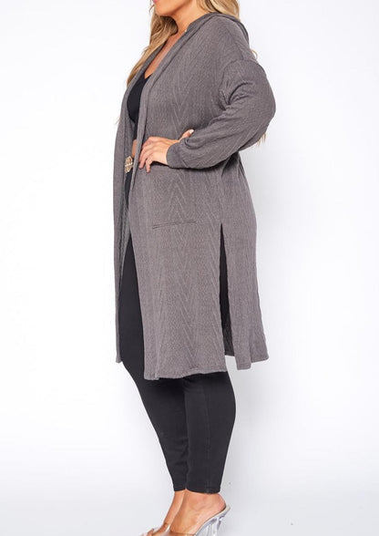 Hi Curvy Plus Size Boho Knit Hooded Duster Cardigan