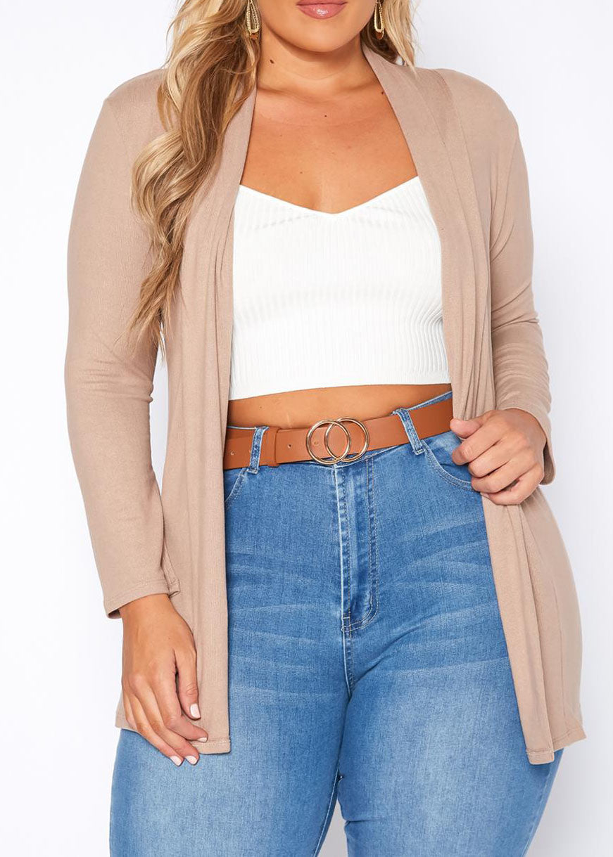 Hi Curvy Plus Size Women Solid Open Front Cardigan Made in USA