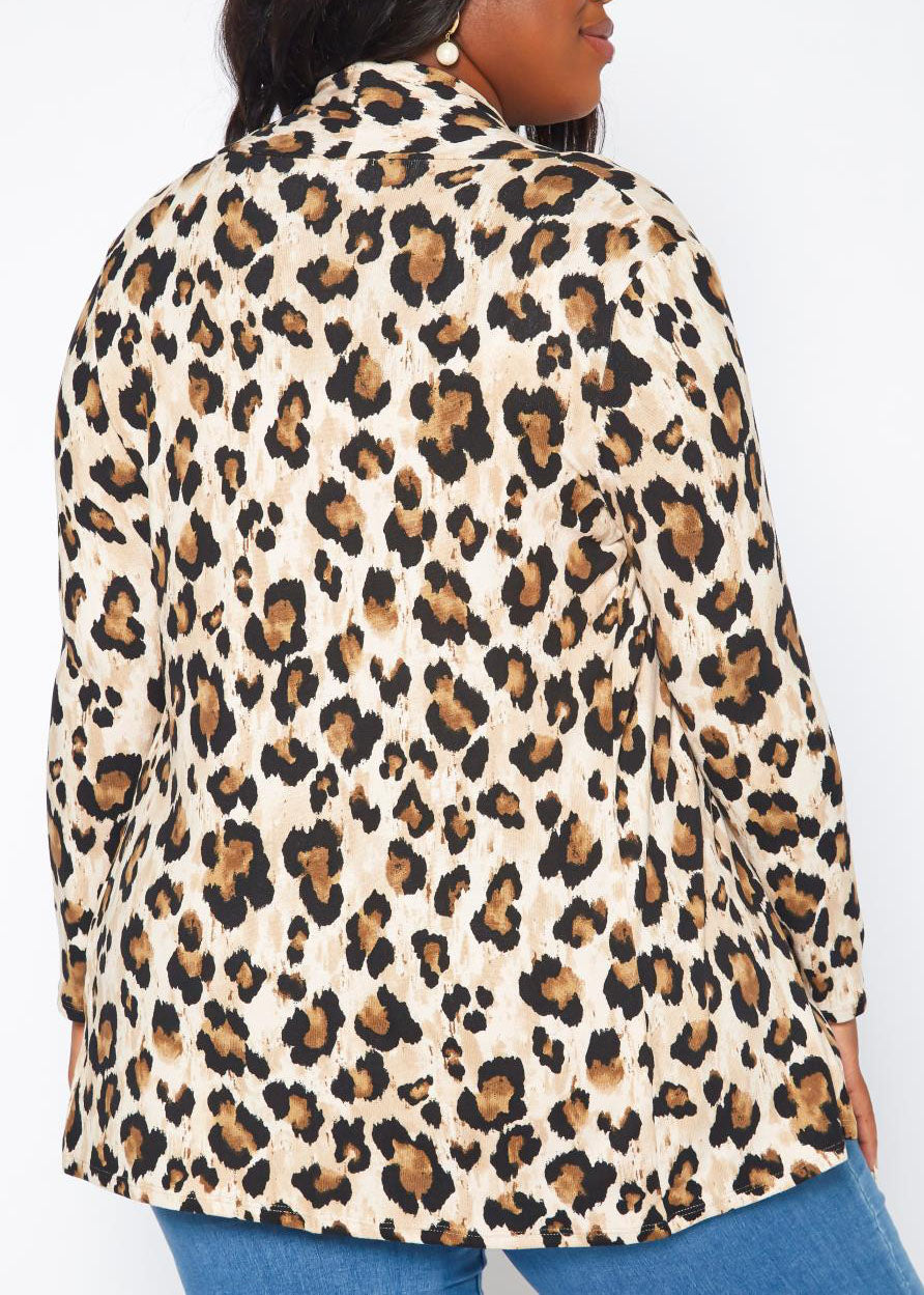 Hi Curvy Plus Size Women Leopard Print Open Front Cardigan