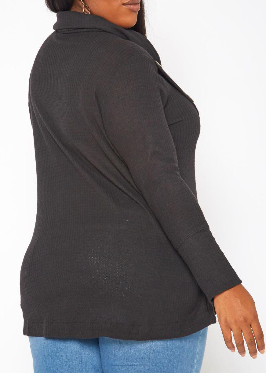 HI Curvy Plus Size Women Waffle Knit Funnel Neck Sweater Made in usa