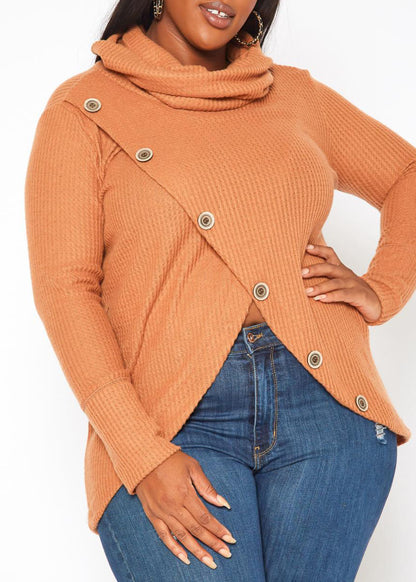 HI Curvy Plus Size Women Waffle Knit Funnel Neck Sweater Made in usa