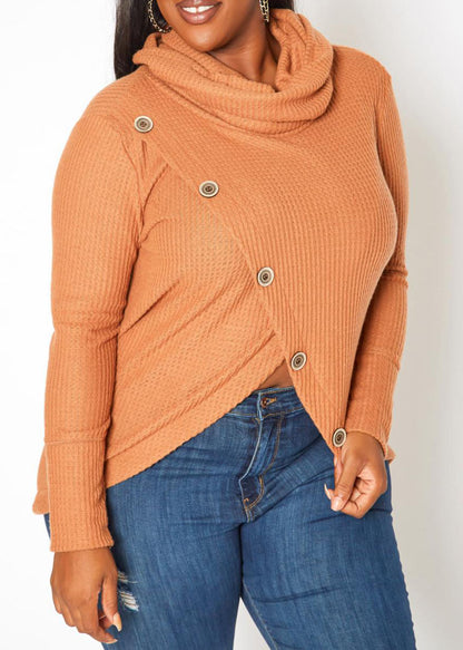 HI Curvy Plus Size Women Waffle Knit Funnel Neck Sweater Made in usa