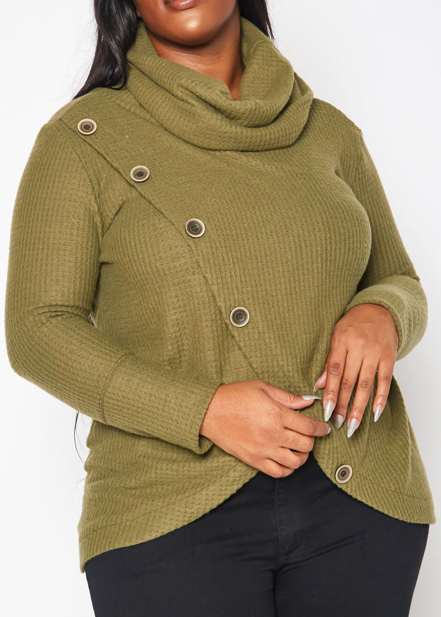 HI Curvy Plus Size Women Waffle Knit Funnel Neck Sweater Made in usa