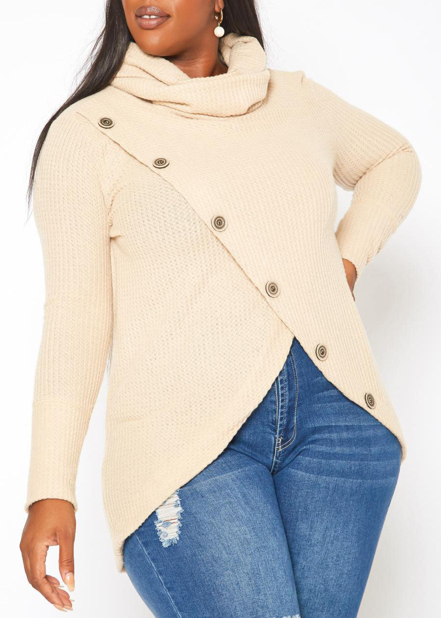 HI Curvy Plus Size Women Waffle Knit Funnel Neck Sweater Made in usa