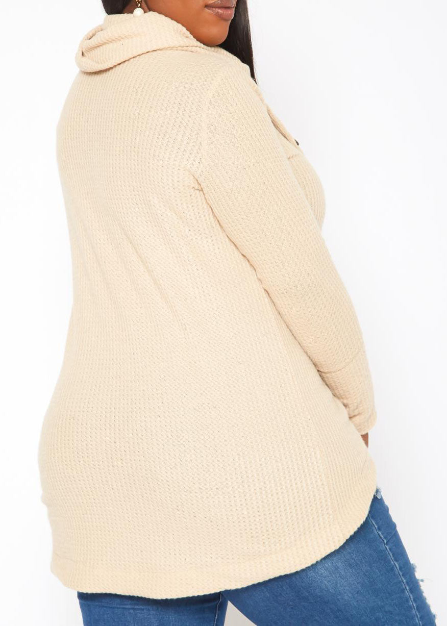 HI Curvy Plus Size Women Waffle Knit Funnel Neck Sweater Made in usa