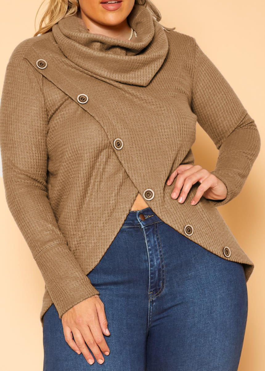 HI Curvy Plus Size Women Waffle Knit Funnel Neck Sweater Made in usa