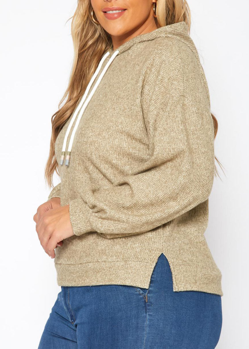 HI Curvy Plus Size Women Ribbed Knit Hooded Sweater