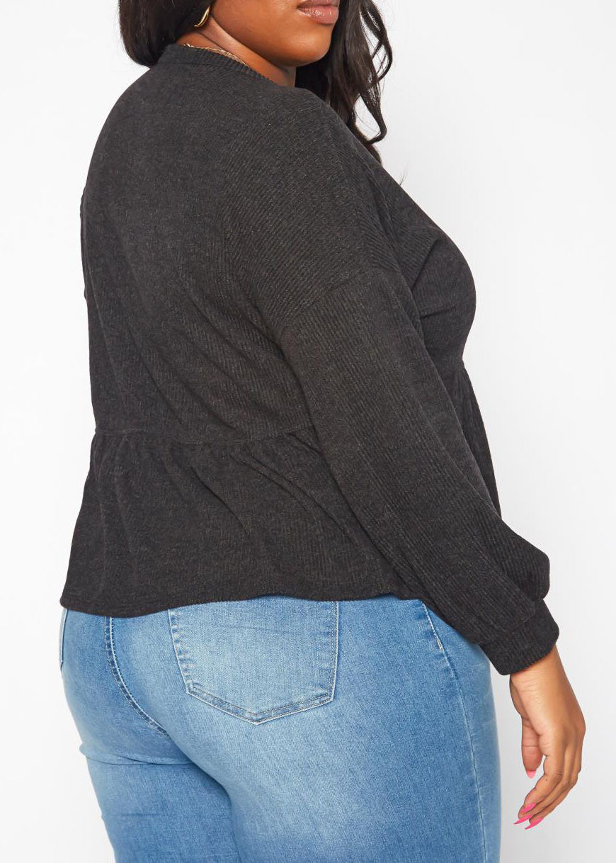 Hi Curvy Plus Size Women Long Sleeve Peplum Top Made In USA