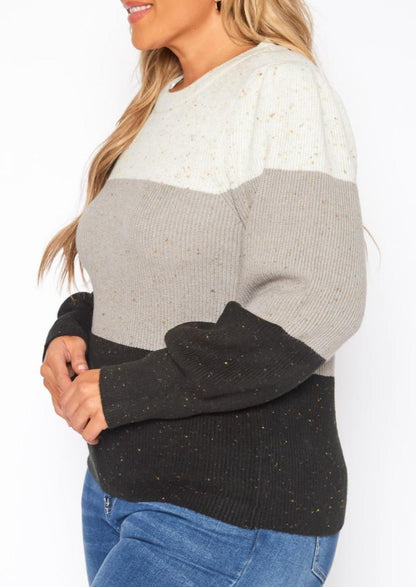 Hi Curvy Plus Size Color Block Ribbed Knit Sweater
