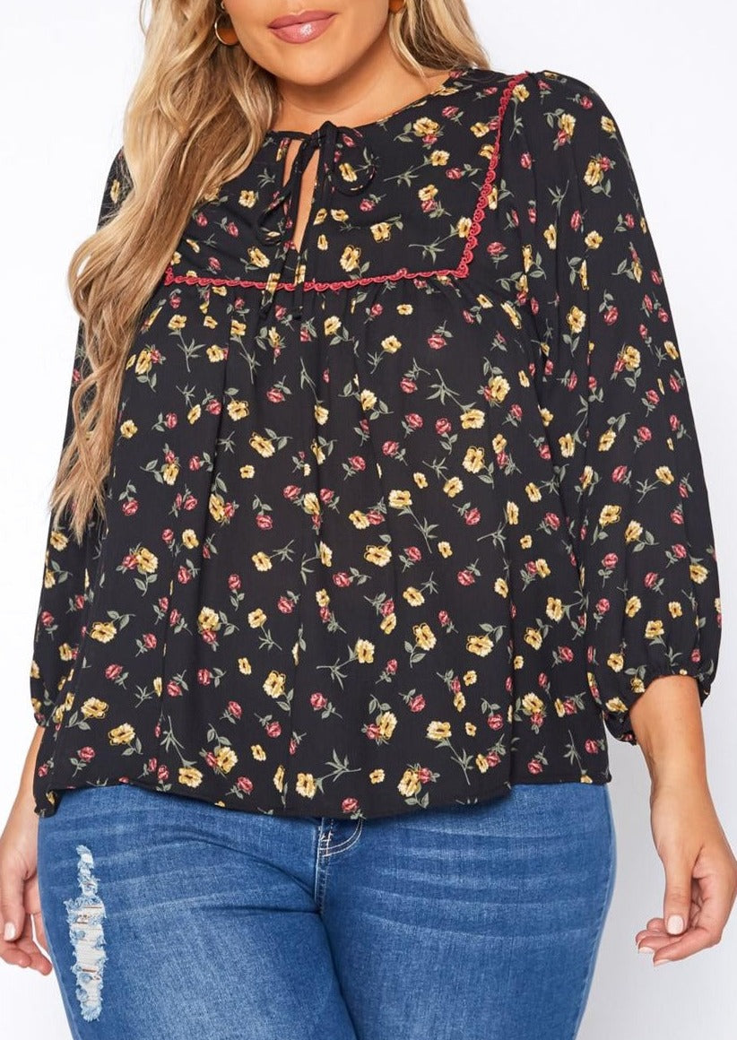 Hi Curvy Plus Size Women Vintage Floral Print Blouse