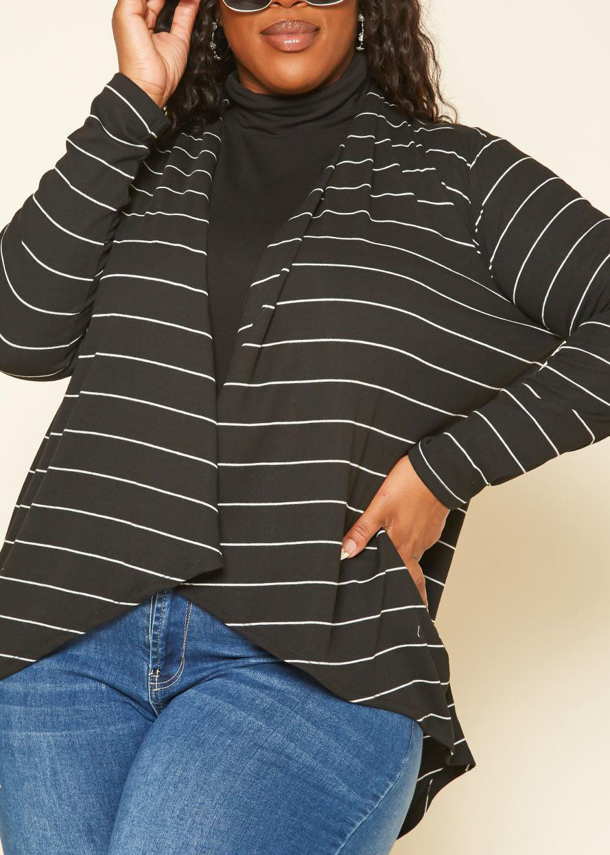 HI Curvy Plus Size Casual Striped Open Front Cardigan