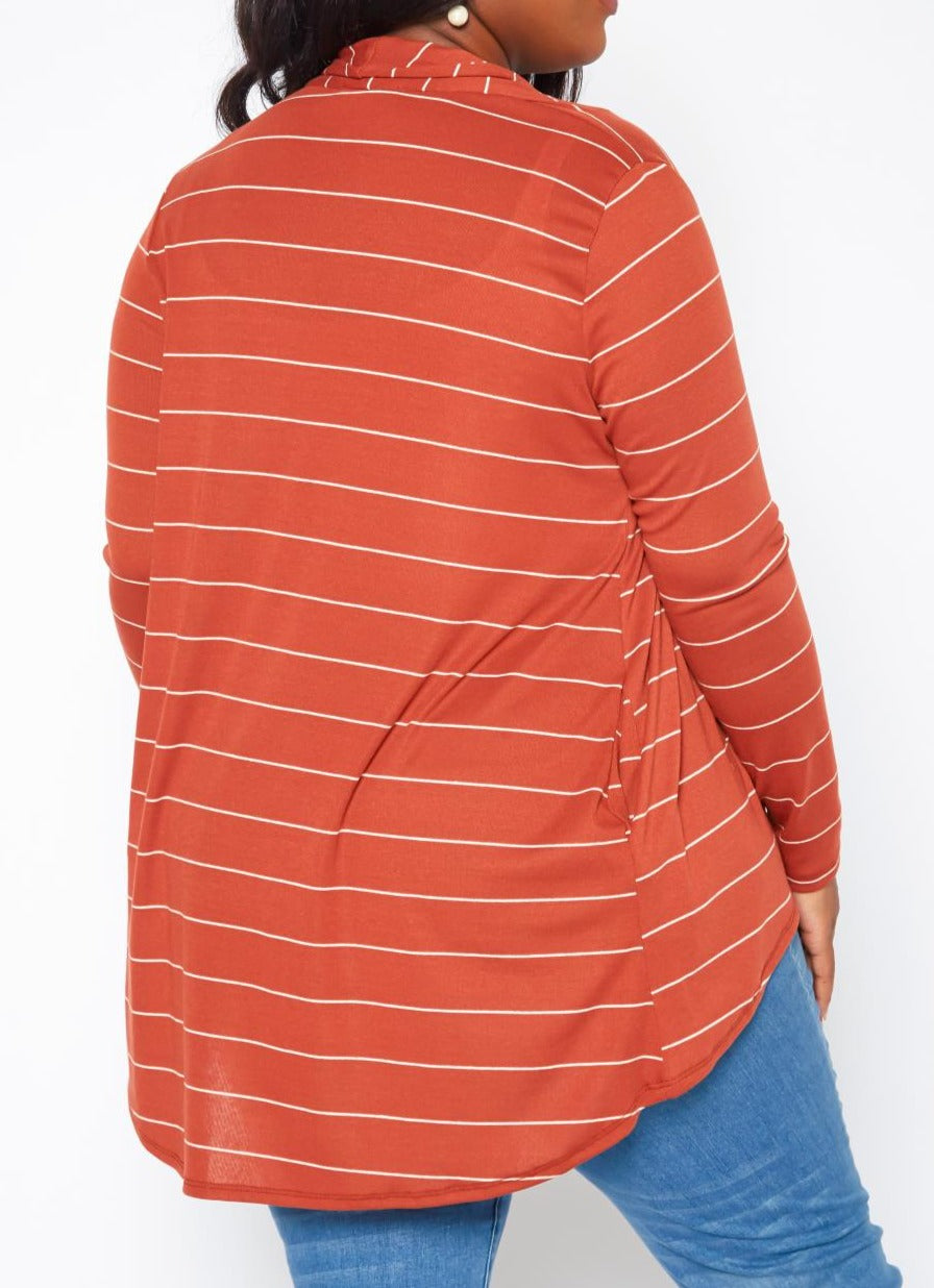 HI Curvy Plus Size Casual Striped Open Front Cardigan