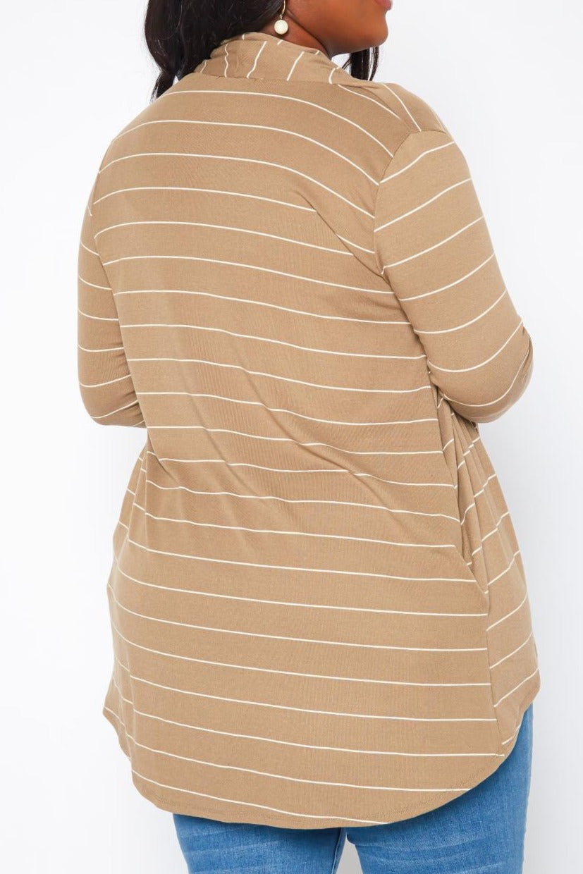 HI Curvy Plus Size Casual Striped Open Front Cardigan
