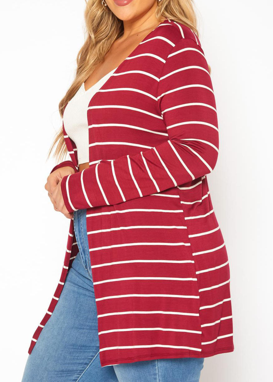 Hi Curvy Plus Size Women Striped Open Front Cardigan Made in USA