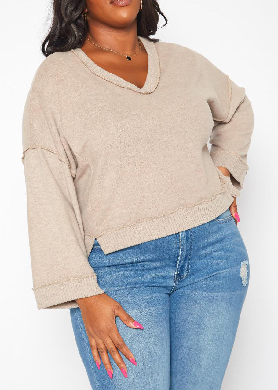 Hi Curvy Plus Size Women Relaxed Fit V-Neck Sweater