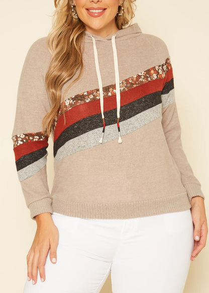 HI Curvy Plus Size women Multi Striped Hooded Sweater Made In USA