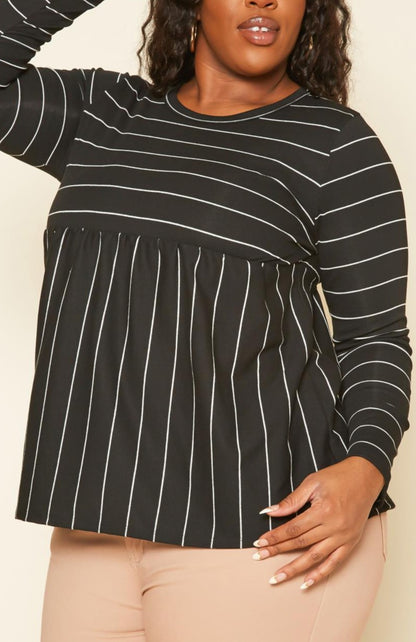 Hi Curvy Plus Size Women Striped Print Flare Top