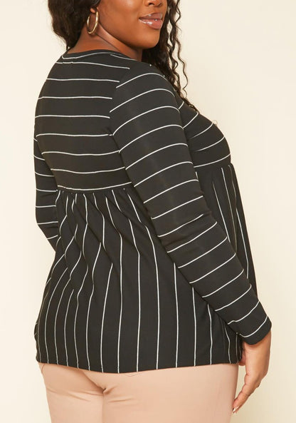 Hi Curvy Plus Size Women Striped Print Flare Top