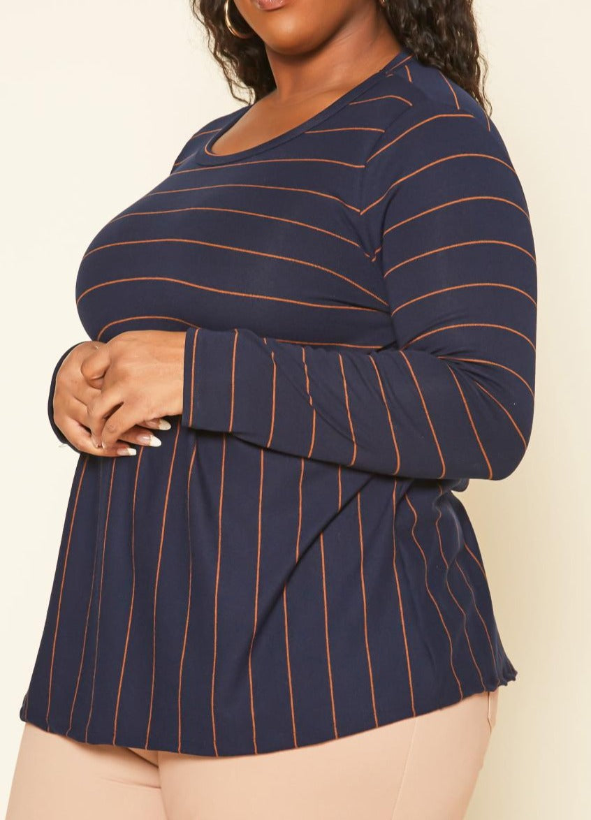 Hi Curvy Plus Size Women Striped Print Flare Top